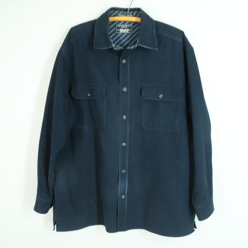 Levis Shirt Jacket Men L Blue Chamois Cloth Long Sleeve Lined Pockets Button